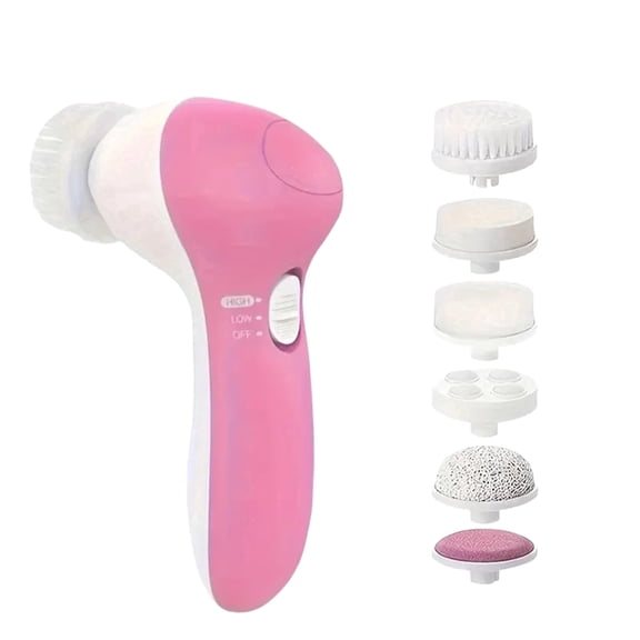 Facial Cleansing Brush,Adjustable 7-In-1 Electric Face Scrubber for Removing Blackheads,Face Brushes for Deep Cleansing,Rotating Facial Exfoliator Tool with 7 Brush Heads,2 Speeds,Pink