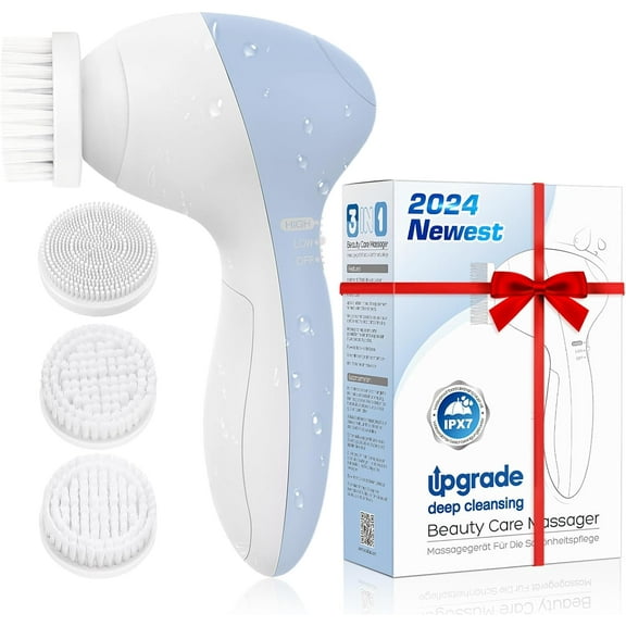 Facial Cleansing Brush,Electric Face Scrubber with 3 Brush Heads for Cleansing and Exfoliating,3 in 1 Waterproof Rechargeable Face Cleansing Brush for Dry Oily Sensitive Skin
