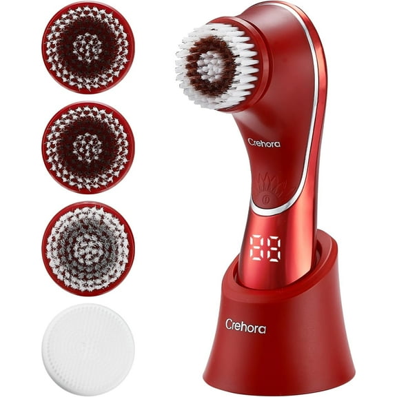 Facial Cleansing Brush, Electric Face Scrubber, Facial Cleansing Brush Rechargeable IPX-7 Waterproof Rotating Face Scrubber for Exfoliating, Massaging and Deep Cleansing with 4 Brush Heads
