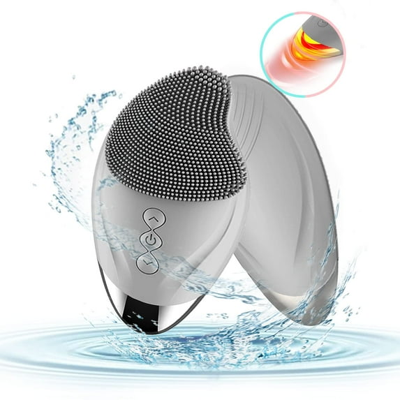 Facial Cleansing Brush Heated,Waterproof Vibrating Face Scrubber for Deep Cleanser,Face Brush Gentle Exfoliating Massaging,5 Adjustable Speeds USB Rechargeable Exfoliating Brush