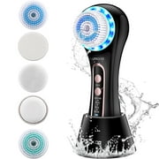 Facial Cleansing Brush Rechargeable IPX7 Waterproof with 5 Brush Heads,Face Spin Brush for Exfoliating, Massaging and Deep Cleansing-Black