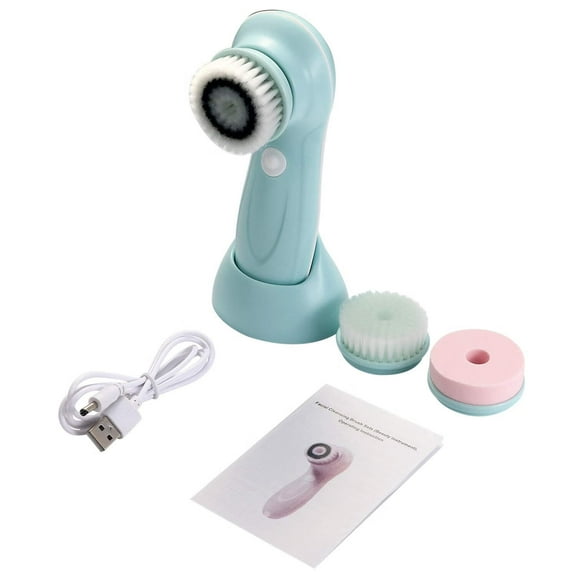 Facial Cleansing Brush Rechargeable Waterproof Electric Rotating Face Scrubber with 3 Brush Heads & 2 Speed Rotation - Deep Cleansing,Gentle Exfoliating for All Skin Types