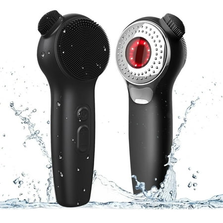 Facial Cleansing Brush, Silicone Face Scrubber Thermal Massage, Electric Face Scrubber with Nose Scrubber for Women Men, Waterproof Rechargeable Face Scrub Brush, Black