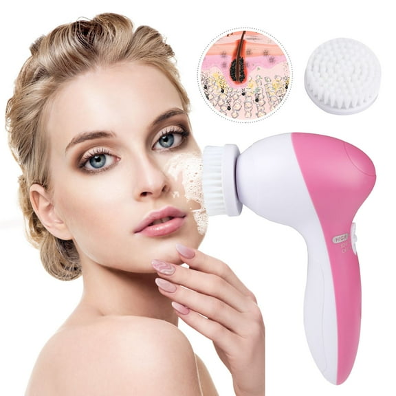 Waterproof Facial Cleansing Brush Face Spin Cleaning Brush Scrubber with 5 Brush Heads for Women