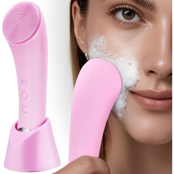 Facial Cleansing and Massaging Brush, Rechargeable Silicone Face Scrubber with Heat Massage End, Vibrating Exfoliating Deep Cleaning Device for Pore Brush, Waterproof Face Scrubber for Women and Men