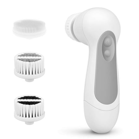 Facial Cleansing Spin Brush Set with 3 Exfoliating Brush Heads - Complete Face Spa System by CLSEVXY - Advanced Microdermabrasion for Gentle Exfoliation and Deep Scrubbing(Grey) Gray