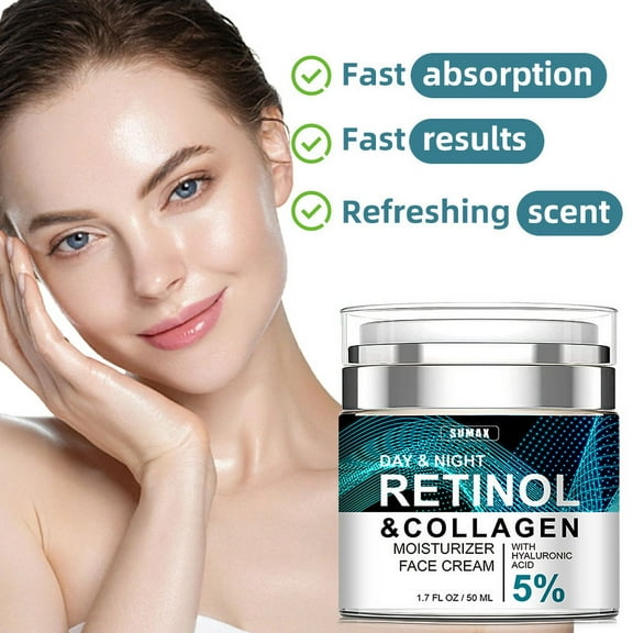 Facial Collagen Cream with Retinol and Hyaluronic Acid, Day and Night Anti-Aging Skin Care Facial Moisturizer, Moisturizing Lotion, Moisturizing to Reduce Wrinkles, Women, Men