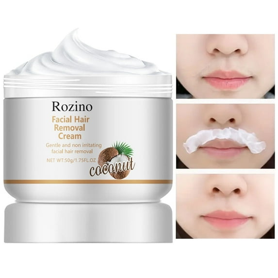 Facial Depilatory Cream - Coconut Hair Removal Cream for Women - Upper Lip and Chin Hair Remover Cream - Gentle and Non-Irritating