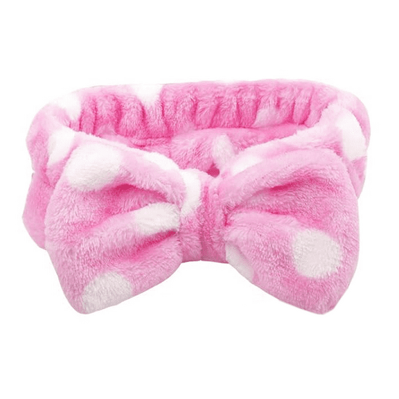Facial Dot Headband Women Girls Spa Microfiber Cute Turban Headband Bowknot Bow Skincare Terry Cloth Fuzzy Headbands For Washing Face Shower Bath Hair Band-Pink