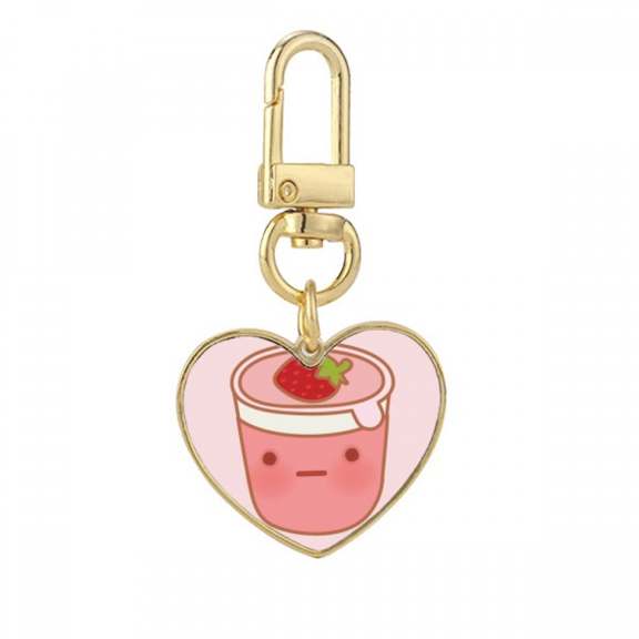Facial Expression Strawberry Ice Gold Heart Keychain Metal Keyring Holder