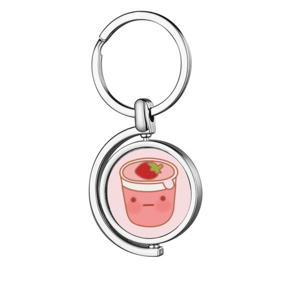 Facial Expression Strawberry Ice Rotating Keychain Metal Keyring Holder