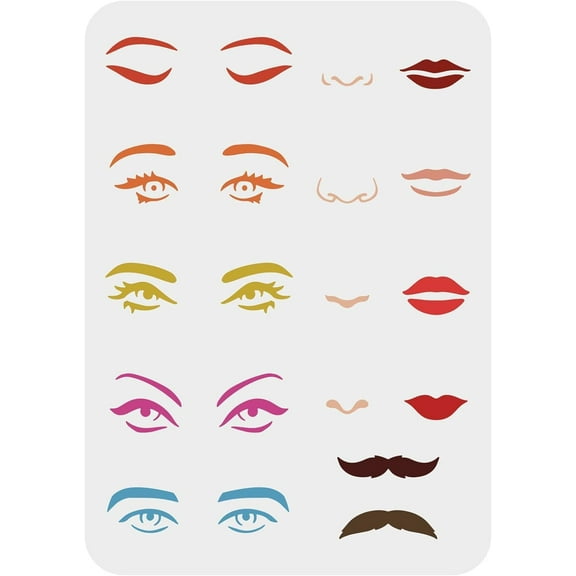 Facial Features Stencils 11.7x8.3 inch Plastic Eyes Stencils Large Reusable Mouth Lips Pattern Stencil Nose Mustaches Craft Painting Stencil to Draw Faces On Wall Wood Fabric