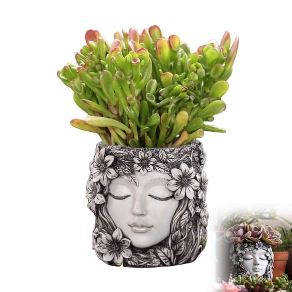 Facial Floral Resin Planter, anti crack weatherproof solid construction, spacious inner hold small foliage, creative flower container decorate tabletop balcony garden household corner