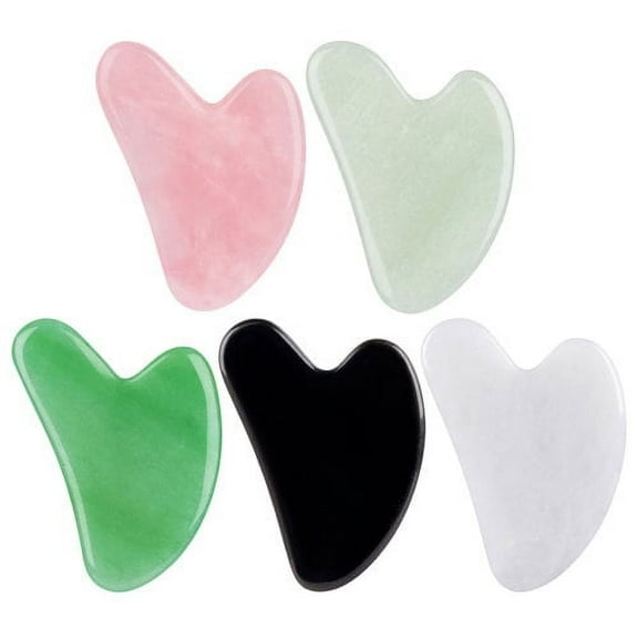 Facial Gua Sha Face Tool: Roller Rose Quartz Scraping Guasha Board Natural Jade Stone Massage Acupuncture for Skincare Neck Chin Lymph Depuffing Gu Gus Shua Massager - Gusha