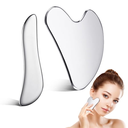 Facial Gua Sha Tools, 2PCS 304 Stainless Steel Face Gua Sha Beauty Tools, Promote Circulation & Tighten the Skin, Face Scraper Massagers for Face, Eyes, Legs, Lymphatic Drainage Massage Tools