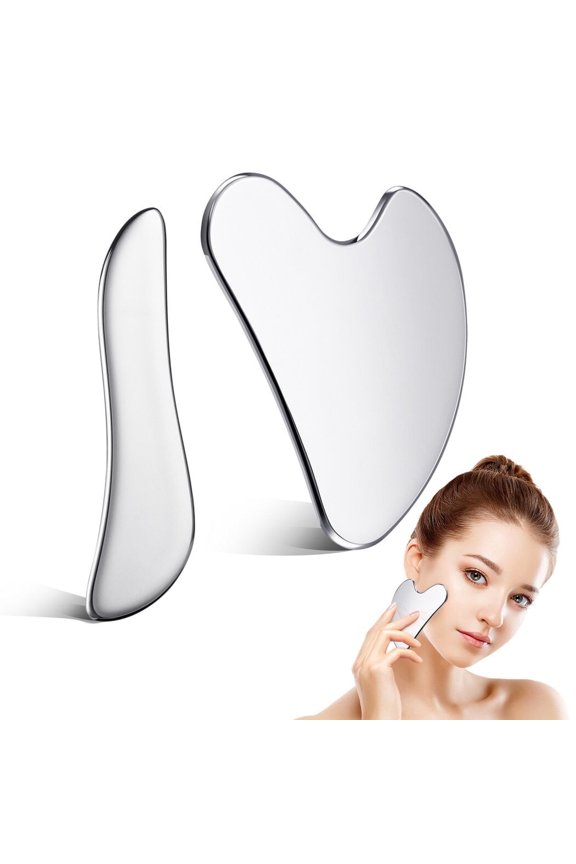 Facial Gua Sha Tools, 2PCS 304 Stainless Steel Face Gua Sha Beauty Tools, Promote Circulation & Tighten the Skin, Face Scraper Massagers for Face, Eyes, Legs, Lymphatic Drainage Massage Tools