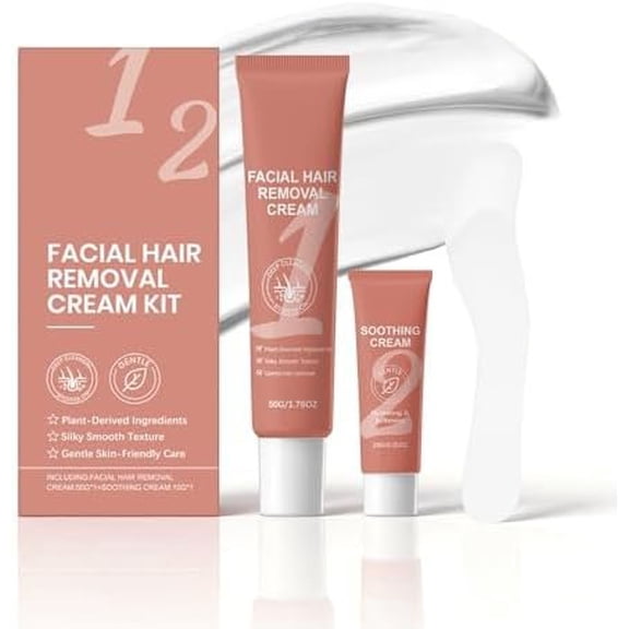 Facial Hair Removal Cream Kit, Gentle Depilatory Cream with  Cream, Suitable for Upper Lip, Chin, Cheeks, Smooth  Care for Women and Men, 2.11 OZ