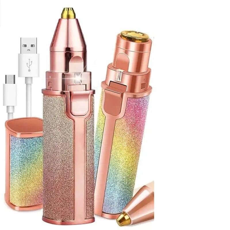 Facial Hair Removal for Women: 2-in-1 Rechargeable Nose Hair & Eyebrow Trimmer, Face Shaver with Built-in Light for Removing Chin, Upper and Lower Lip Area Peach Fuzz（13.5*3*2.5cm)