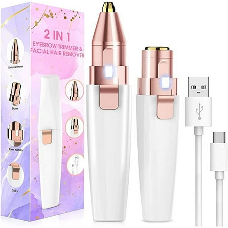 Facial Hair Remover for Women, Eyebrow Trimmer & Face Hair Remover 2 in 1 Face Shavers for Women, Rechargable Electric Women Hair Remover, Hair Removal Device for Eyebrows, Peach Fuzz, Lips, Arms