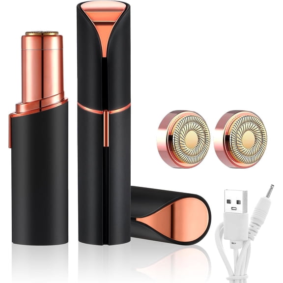 Facial Hair Remover for Women, Device, Women Face, Upper Lips, Chin & Cheeks, USB Rechargeable with LED LightIncluded Two Replacement Heads (Black)