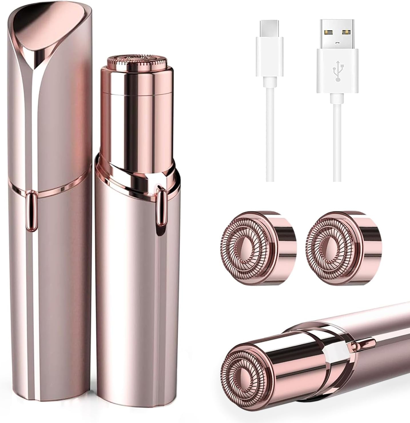 Facial Hair Remover for Women, Face Shaver for Women's Lip, Chin, Peach Fuzz, 2 Replacement Heads and USB Rechargeable