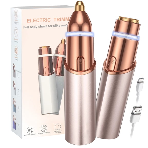 Hoeylife Facial Hair Remover for Women - 2 in 1 Electric Painless Hair Removal Device & Eyebrow Shaver - Painless Face Shaver with Built-in LED Light (Rose Gold)