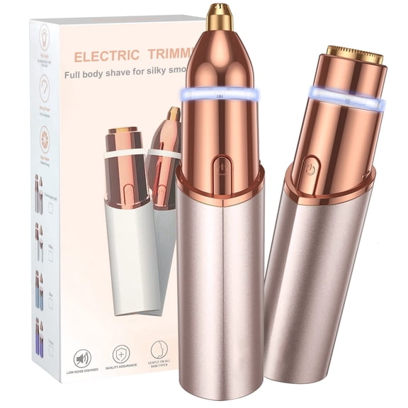 Hoeylife Facial Hair Remover for Women - 2 in 1 Electric Painless Hair Removal Device & Eyebrow Shaver - Painless Face Shaver with Built-in LED Light (Rose Gold)