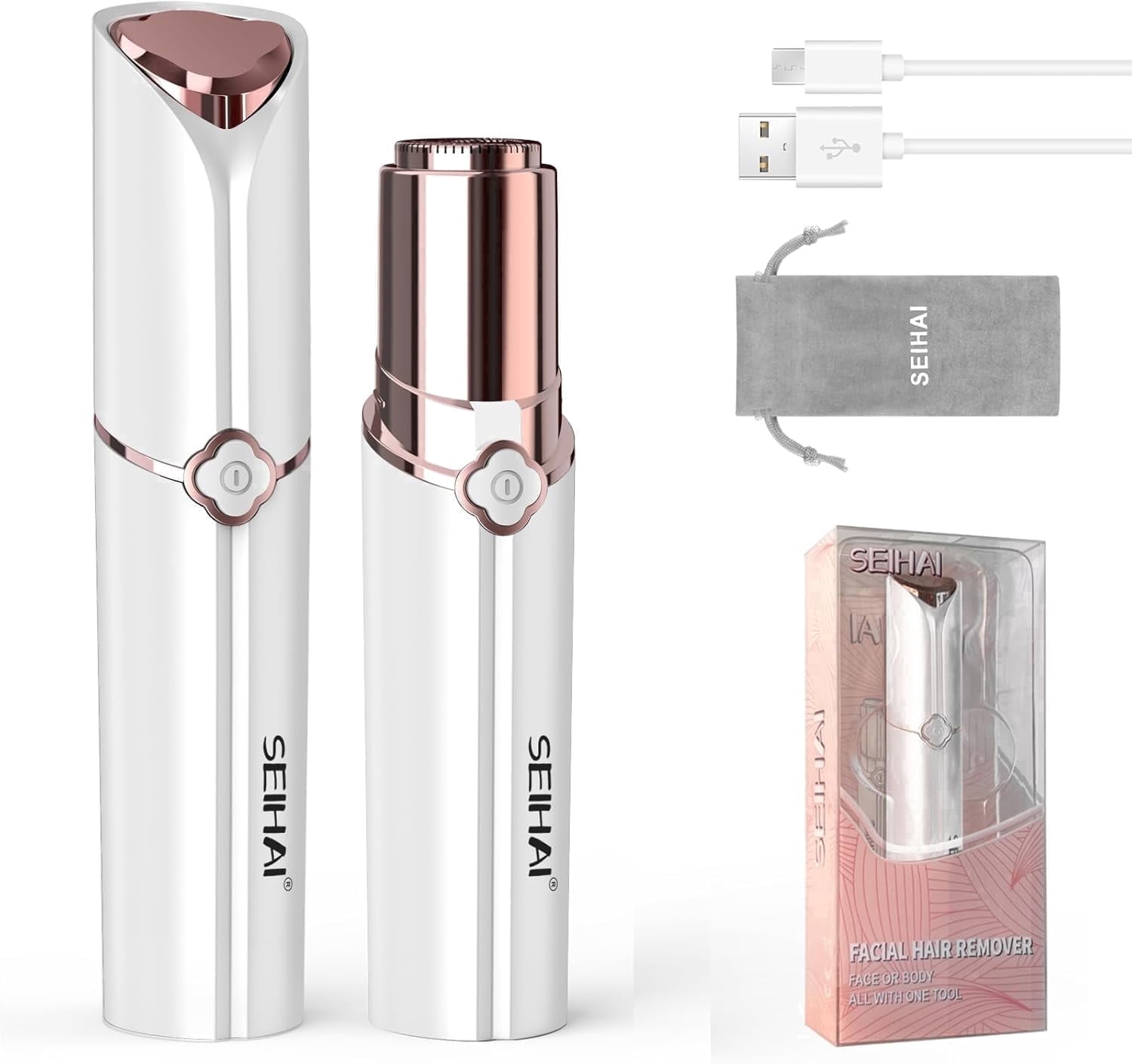 Facial Hair Remover for Women's Face Chin Lip Mustache Neck Armpit Peach Fuzz, SEIHAI Electric Painless Hair Removal Device