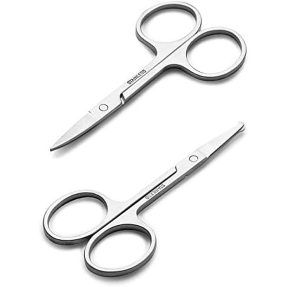 Facial Hair Small   For Men Women - Eyebrow, Nose Hair, Mustache, Beard, Eyelashes, Ear Trimming Kit - Curved and Rounded Safety Tip Clippers For Hair  - 2 count