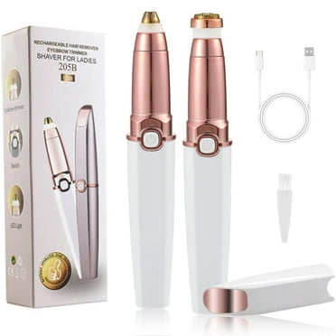 Facial  Hair Trimmer for Women - MichPong 2 in1 Rechargeable Facial Hair Removal and Eyebrow Shaver - Electric Razor for Face with Built-in LED Light