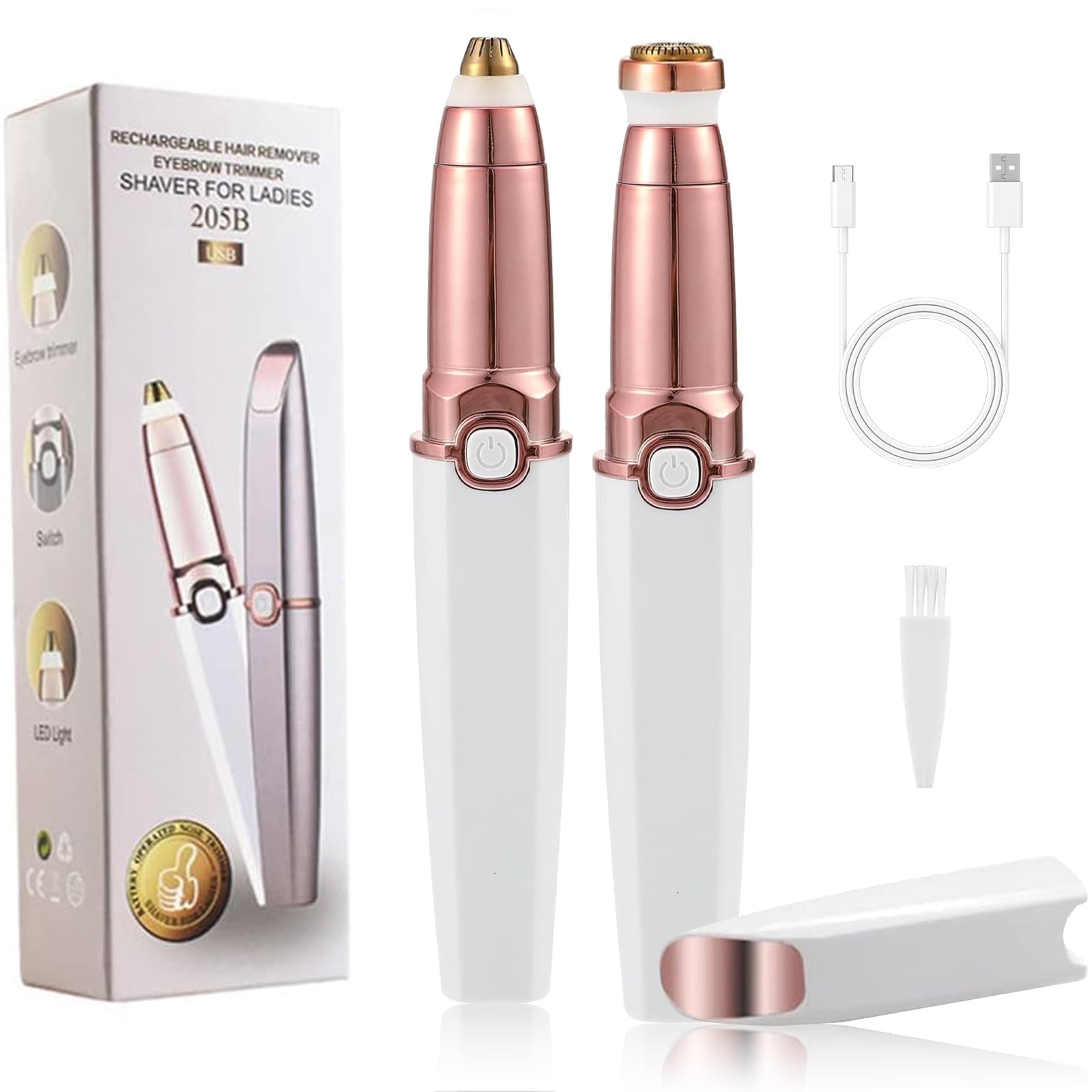 Facial Hair Trimmer for Women - MichPong 2 in1 Rechargeable Facial Hair Removal and Eyebrow Shaver - Electric Razor for Face with Built-in LED Light