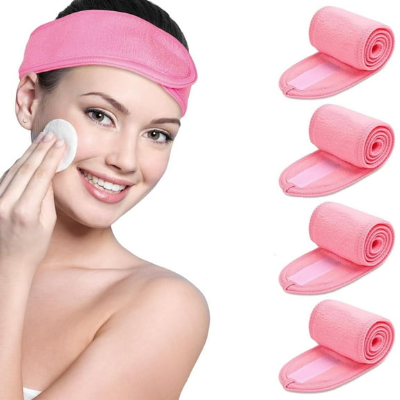 Facial Headband,Face Wash Headband, Ideal for Showering, Makeup and Exercise,Comfortable and Adjustable, 4 Pack, Pink
