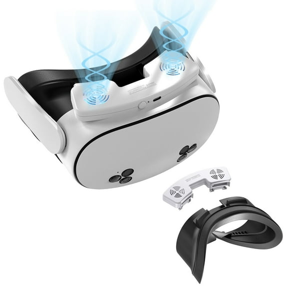 Facial Interface Cooling Fan Compatible with Meta Quest 3S Accessories, Adjustable Fan & PU Leather Face Pad for Meta Quest 3S, Powerful Air Circulation System to Relieve Lens Fogging (3 Speeds)