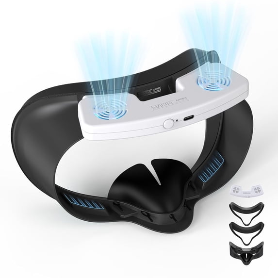 Facial Interface Cooling Fan for Meta Quest 3S Accessories, Soft PU Leather & Ice Silk Cotton Face Pad Compatible with Oculus Quest 3S, Adjustable Fan to Relieve Lens Fogging (3 Speeds)