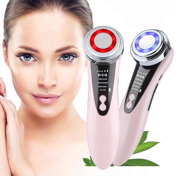 Facial Lifting Massager, 4 in 1 Face Beauty Device with Red Blue Light for Deep Cleansing, Anti-Aging, Pore Tightening & Eye Care, USB Rechargeable, Pink