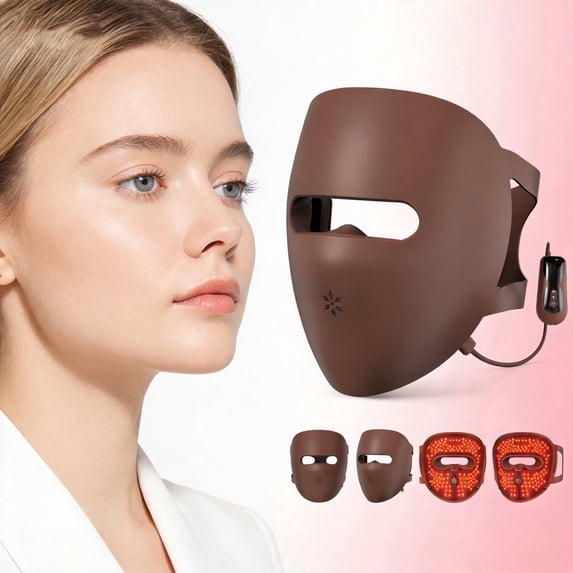 Facial Light Mask, 3D LED Face Mask with 328 LEDs, Rechargeable Facial Light Mask with 4 Modes, Facial Beauty Mask for Daily Beauty Routine, Wearable Skin Care Device for Skincare Routine, Brown