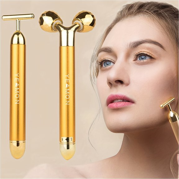 *Facial Massage Roller Gold 3D Roller Electric Facial Roller and T-shaped Facial Roller Massage Set Facial Roller*