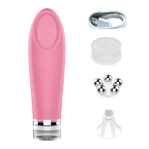 Facial Massager, 6000 Vibrations per Minute with 56°C Warming Function, 4 Interchangeable Heads, Silicone Cleansing and Massage Device