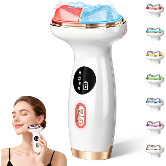 Facial Massager for Face Shaping and Depuffing - 7 in 1 Cold and Hot Face Sculpting Tool with Red Light Therapy, Microcurrent, Gua Sha, and Vibration - Face Slimming Device for Double Chin, Jawline