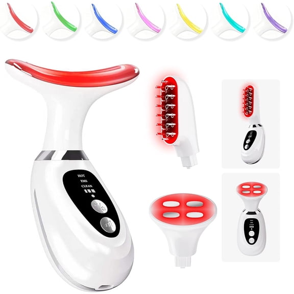 Facial Massager for Neck and Head7-Color Adjustable LED Lights, Heating and Vibration Functions;Red-Light-Therapy-for-Face Massager Suitable for The Face, Neck, and ScalpBeauty Gift for Women Men