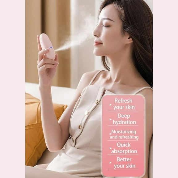 Facial Mist Sprayer, Nano Handheld Cool Mister Sprayer,Portable Micro Professional Facial Steamer, Moisturizing and Hydrating for Face Care Pure Daily USB Charging, Pink