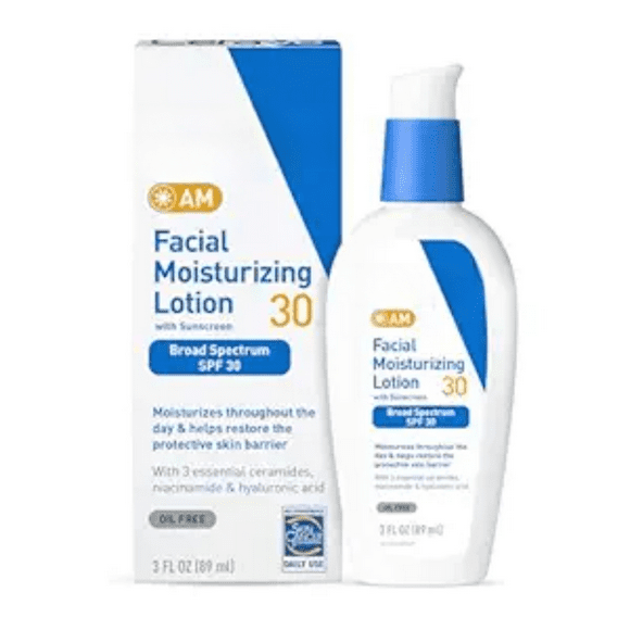 Facial Moisturizing Lotion with SPF 30, Oil-Free Face Moisturizer with SPF, Formulated with Hyaluronic Acid, Niacinamide & Ceramides, Non-Comedogenic, Broad Spectrum Sunscreen, 3 Ounce