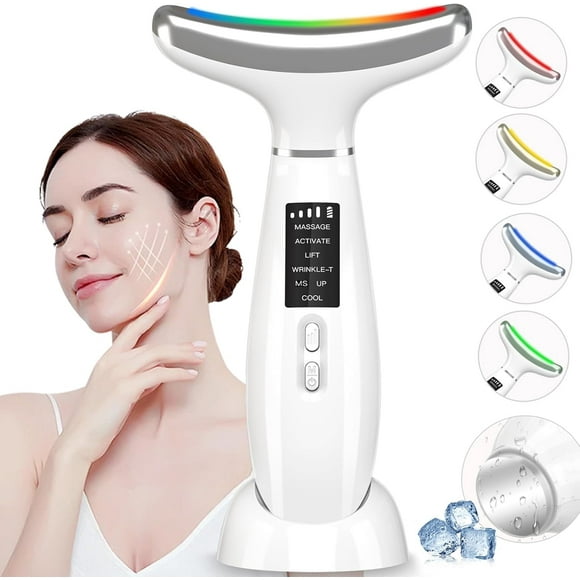 Facial and Neck Massager Skin Lifting & Firming,Light Therapy for Face with Vibration, Thermal, Cooling - at Home Skin Care Face Sculpting Tool and Beauty Device-White