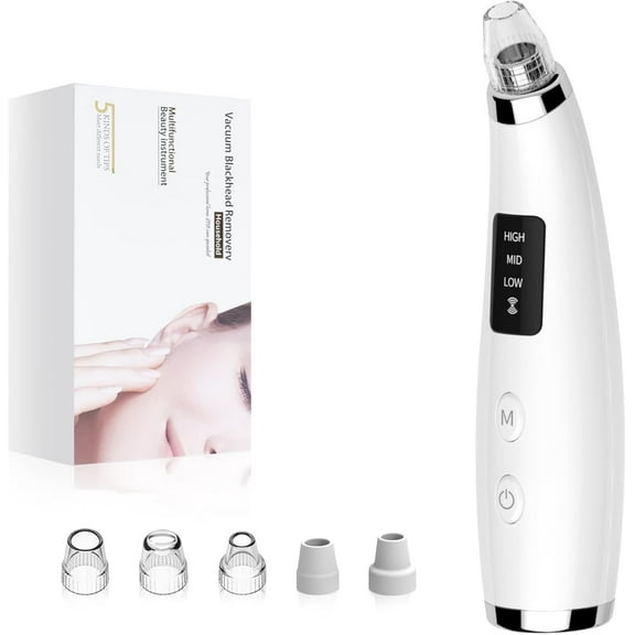 Facial Pore Blackhead Remover Vacuum - Face Cleaner and Blackhead Extractor with 3 Adjustable Suction Levels, 5 Probes, USB Charging Interface