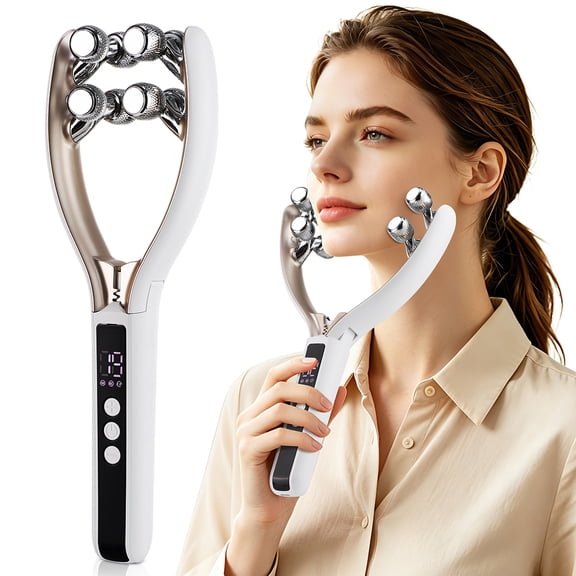 Facial Roller Massager with 3 Modes, 8 Roller Balls Jaw Massager with 19 Intensity Levels, Face Contour Tool for Sculpting & Lymphatic Drainage, Skin Care Beauty Tool