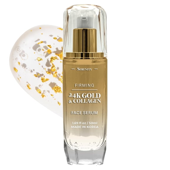 Serenity Dew 24K Gold & Collagen Face Serum - Dermatologist Tested Anti-Aging Korean Skin Care - Calms, Soothes, Hydrates & Firms Skin - Vegan Clean Beauty Formula - 1.69 Fl Oz