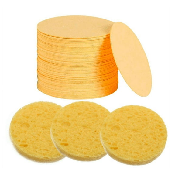 Facial Sponges,50 Pcs Compressed Natural Cellulose Face Sponge for Facial Cleansing Facial Exfoliating Facial SPA Massage Makeup Removal (yellow round)