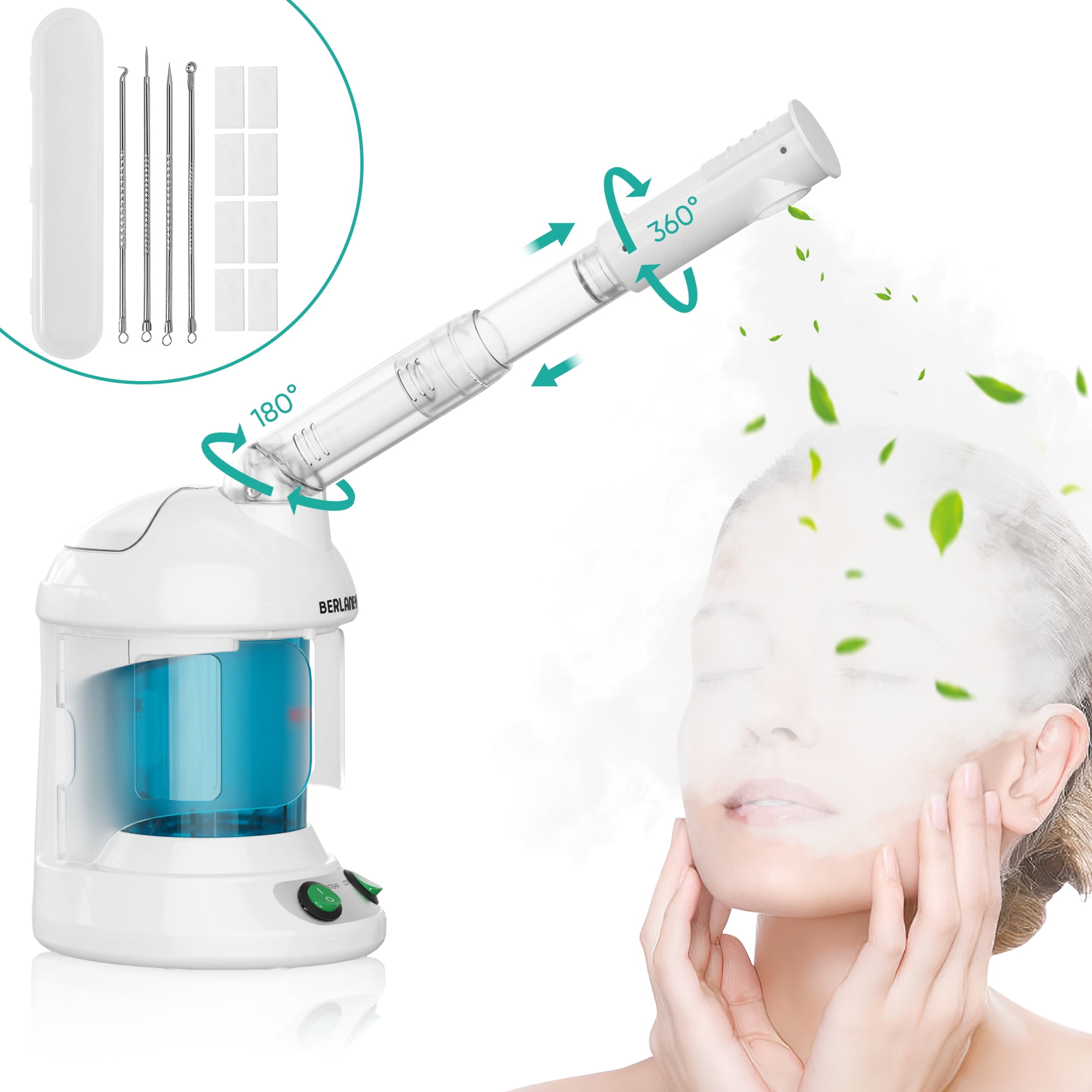 Berlaney Nano Ionic Face Steamer with 360 Rotating Arm, 2.91 lbs, Portable Facial Steamer for Personal Care at Home or Salon