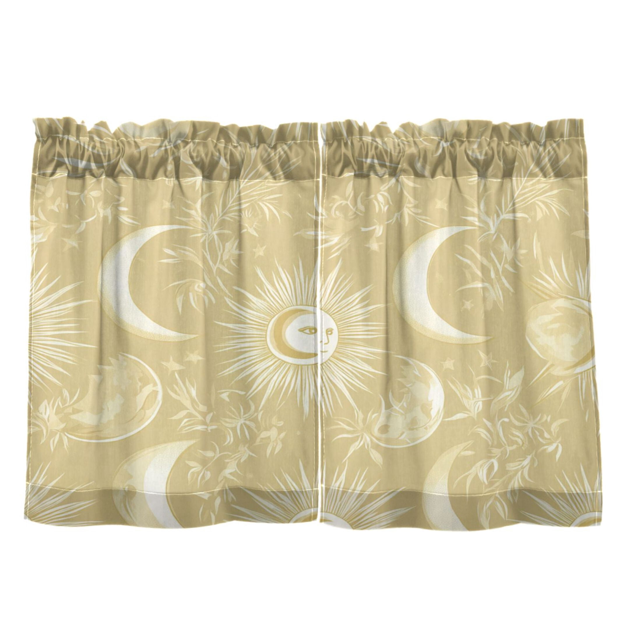 Facial Sun Moon Pattern 27"x36" Linen Look Cafe Curtain Set with Privacy and UV Protection
