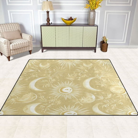 Facial Sun Moon Pattern 80''x58'' Extra Large Plush Memory Foam Rug, Soft, Absorbent, Non Slip